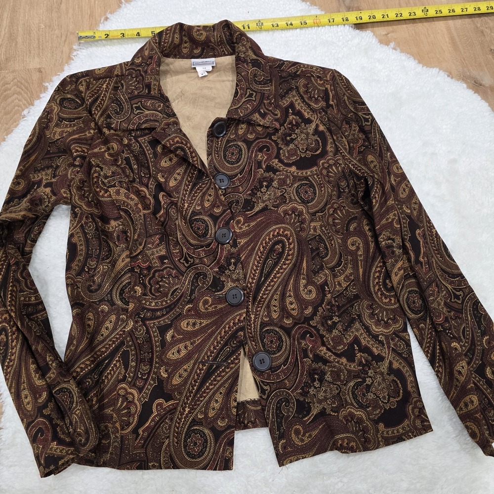 VINTAGE Passports Paisley Blazer Jacket Women's Size 12 Brown Earth Tones Boho